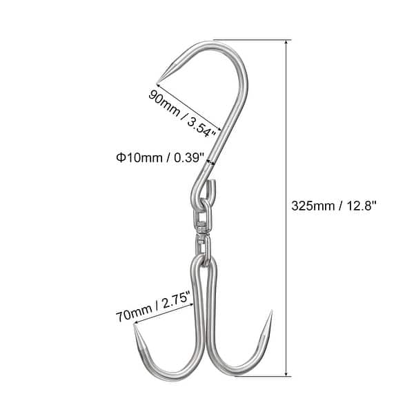 12.8" Double Meat Hooks, 0.39" Thickness Stainless Steel Swivel Meat